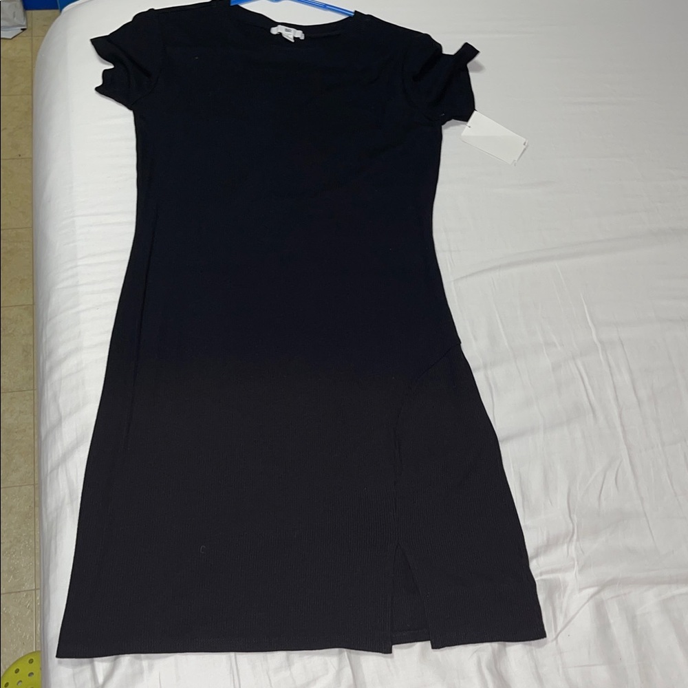 BP Black Ribbed Knit Mini Dress with Left Front 2” Slit
